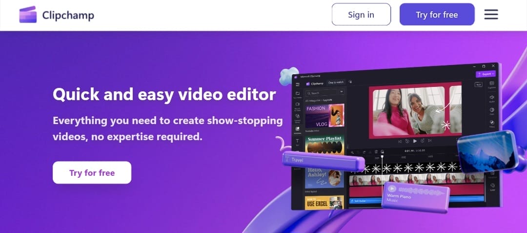 واجهة Clipchamp لتحرير الفيديوهات باستخدام الذكاء الاصطناعي